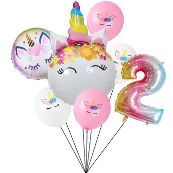 Vienaragio tema gimtadienio dekoravimas balionais jubiliejų rožinės spalvos konfeti mergina gimtadienio vienaragis latekso balionas nustatyti kūdikių dušas