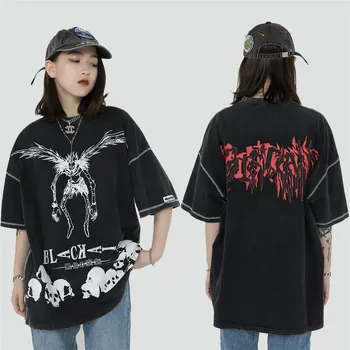 Vyrai Hip-Hop Harajuku Streetwear T-shirt Blogio Tamsoje Stiliaus Marškinėliai 2021 M. Vasarą trumpomis Rankovėmis Viršūnes Tees Prarasti Medvilnės Marškinėlius