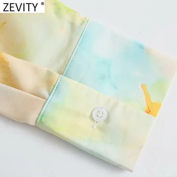 Zevity 2021 Moterų Derliaus Kaklaraištis Dažyti Spausdinimo Atsitiktinis Smock Palaidinė Office Ponios ilgomis Rankovėmis Krūtinėmis Marškiniai, Elegantiškos Blusas Viršūnes LS9007