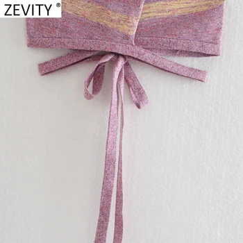 Zevity 2021 Moterų Prašmatnus Sexy Kryžiaus Skylę Dizaino Mezgimo Camis Bakas Gatvės Ponios Y2K Vasaros Slim Vest Spausdinti Apkarpyti Viršūnes LS9502
