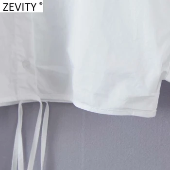Zevity Moterų Mados Krūtinėmis Balta Trumpas Smock Palaidinukė Ponios High Street Hem Tvarstį, Marškiniai, Elegantiškos Prekės Pasėlių Blusas Viršūnes LS9522