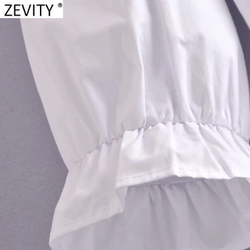 Zevity Moterų Mados Tuščiaviduriai Iš Siuvinėjimo Pasukite Žemyn Apykaklės Balta Palaidinė Lady Pearl Mygtuką, Marškiniai, Elegantiškos Raukiniai Blusas Viršūnes LS9226