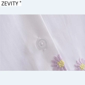 Zevity Moterų Saldus Gėlių Siuvinėjimas Atsitiktinis Smock Moteriška Palaidinė trumpomis Rankovėmis Klostyti Raukiniai, Marškiniai, Elegantiškos Baltos Chemise Viršūnes LS9258