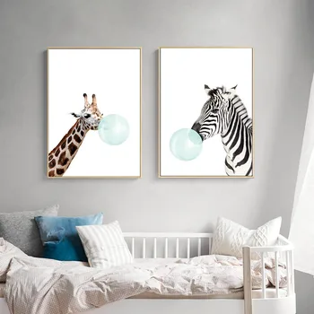 Šiaurės Kūdikių Gyvūnų Zebra Girafe Plakatas Sienos Meno Kūrinius Spausdinti Paveikslai Tapyba Modulinės Nuotrauką Vaikų Darželio Miegamojo Puošmena