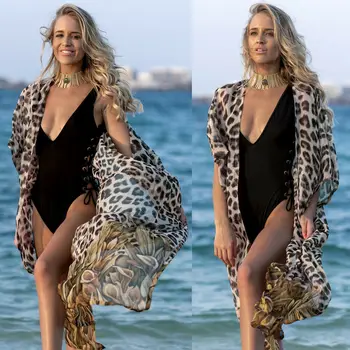 Šifono Leopardas Spausdinti Danga-Ups, Bikini Paplūdimys, Drabužius, Apsaugos Nuo Saulės, Ventiliacija Moterų Vasaros Suknelė Karštų Merginų Ir Ponios Pajūrio