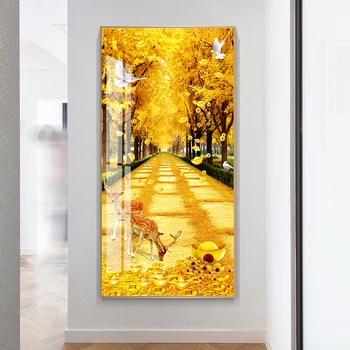 Šiuolaikinio Abstraktaus Aukso Turtingas Medžio Apdaila Dažymo Baltas Beržas Drobės Plakatus ir nuotraukas Gyvenamasis Kambarys Veranda Dekoro Cuadros