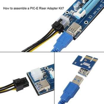 10vnt VER006C 1X iki 16X PCI Express PCIE PCI-E Riser Card 006C Extender 60cm USB 3.0 Kabelis SATA į 6Pin BTC Kasybos Miner