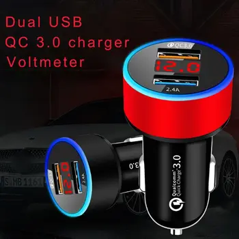 12V/24V Dual Uostų QC 3.0 USB Automobilinis Greitas Įkroviklis, Cigarečių Degiklio Skaitmeninis LED Voltmeter Maitinimo Adapteris Mobilaus Telefono Tablet GPS