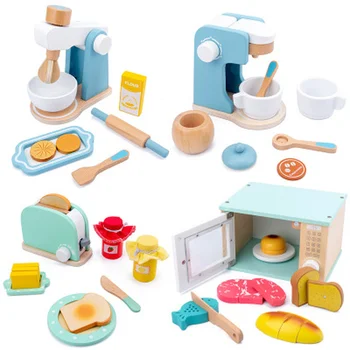 14 Stiliaus Mediniai Virtuvės Apsimesti Žaisti Žaislas Modeliavimas Medinis Kavos Aparatas, Skrudintuvas Mašina Maisto Maišytuvas Kūdikių Ankstyvojo Mokymosi žaislai