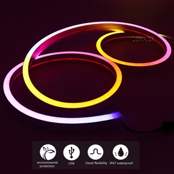 1m 2m 3m USB WS2812B Silikagelio Lanksčias LED Neon Lichter Namų Dekoration Formos 