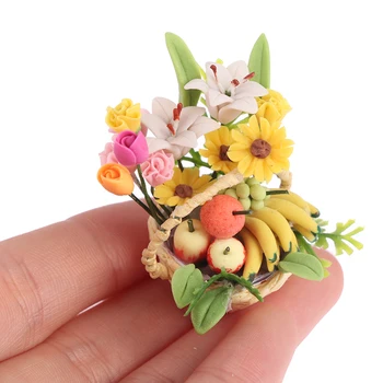 1pc 1:12 Miniatiūriniai Lėlių Gėlių Krepšelis Mini Vaisių Krepšelis, Gėlės Puodą Dekoro Žaislas