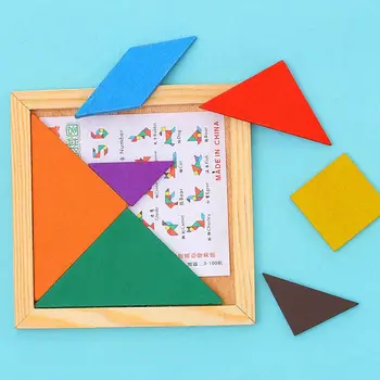 1Pcs Mediniai Tangram 7 Gabalas Dėlionės Spalvingas Geometrines IQ Žaidimas galvosūkis Žaislas Pažangi Švietimo Žaislas Dovanos