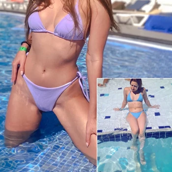 2 Gabalas Micro Bikini Komplektas Tvarstis Backless Brazilijos Maudymosi Kostiumėlį Moterų Paplūdimio Biquini Rinkinys Sexy Kietas Trikampis Bikini Maudymosi Kostiumėliai