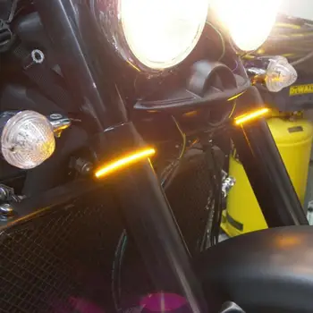 2 x Šviesios Gintaro spalvos LED Šakutės Juostos Posūkio Signalo Žibintai Motociklo Universalus 12V DC atsparumas Vandeniui Super Šviesus Gintaro LED Šakutės Juostelės