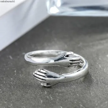 2020 m. Europos ir Amerikos Meilės Apkabinti Žiedas Retro Apyrankę Atvira Pora Žiedas Vyrams ir Moterims Jubiliejų Dovana