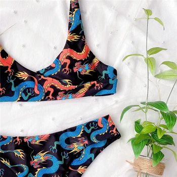 2020 Naujas Bikini maudymosi kostiumėlis Moterims Dragon Modelis Atspausdintas maudymosi Kostiumėliai, Dviejų vienetų Bikini Komplektas Paplūdimio Moterų Biquini Plaukimo Maudymosi Kostiumai