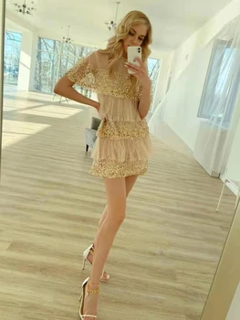 2021 Dailių Moterų Šalies Blizga China Siuvinėjimo Suknelė Ponios Raukiniai Kelių Sluoksnių Tiulio Suknelė Matyti Per Marlės Sluoksnių Suknelė