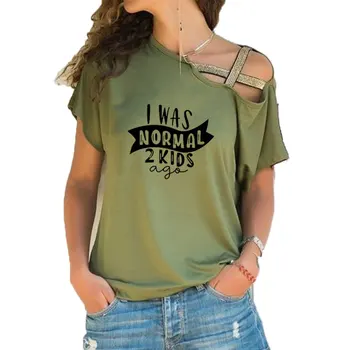 2021 m. Vasarą Buvau Normalus 2 Vaikai Prieš T-shirt Spausdinimas Juokinga T-Shirt Moterims, Nereguliarus Nerijos Kryžiaus Tvarstis Viršūnes Tee