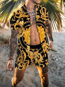 2021 m. Vasarą Vyrams Havajų Rinkiniai Spausdinimo trumpomis Rankovėmis Mygtuką Marškinėliai + Paplūdimio Šortai Streetwear Atsitiktinis Mens Kostiumas, 2 vnt. M-3XL C20