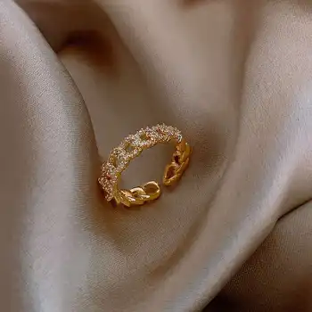 2021 Mados Twist Cirkonis Atidaryti Žiedas Paprasta korėjos Aukso Metalo Grandinės Atidarymo Žiedai, Moterų, Studentų Jubiliejų Papuošalai