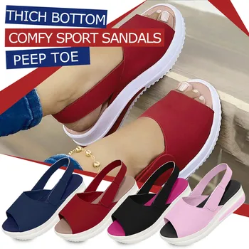 2021 Moterų sandalai Mados Atsitiktinis Peep Toe storio-soled Platformos Pleištai Minkštas Susiuvimo Paplūdimio Sporto Batelius Sandalias De Mujer