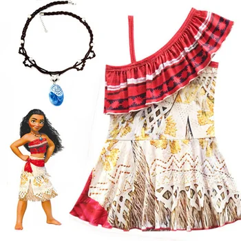 2021 naujas 2-10 metų mergaitė Moana Cosplay vaikų kostiumas Vaiana princesė suknelė su karoliai Helovinas kostiumas dovana 2-10Y