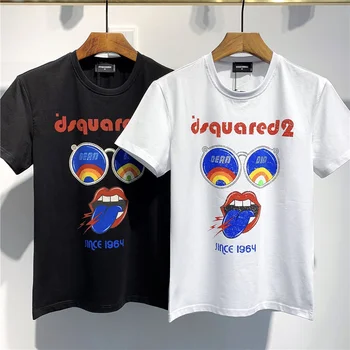 2021 naujas Dsquared2 spausdinti trumparankoviai marškinėliai vyriški laišką veidrodis spausdinti D2 mados tendencija vasaros banga 005