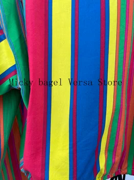 2021 prabangus dizainas lygiagrečių strypų spalvų spausdinimo mados moterų ilgomis rankovėmis universalus Atvartas temperamentas Tunika Marškinėliai