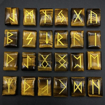 25Pcs Tigereye Gydymo Akmuo Runų Akmenys Graviruotas Vyresnysis Futhark Rune Set Meditacija Būrimą Gydymo Chakra Reiki