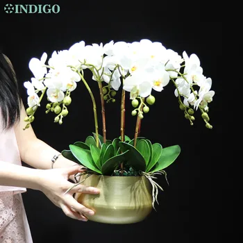 3D Spausdinimo Žiedlapių Baltas Drugelis Maža Orchidėja Phalaenopsis Filialas 65cm Latekso Nekilnojamojo Touch Gėlių Biuro Apdailos Puošmena INDIGO