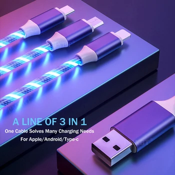 3in1 LED Šviesos Apšvietimas Micro USB C Tipo Kabelis 2.4 Įkrovimo Laidą 
