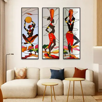 3Panel Abstrakčiai Afrikos Moterų Drobės Spaudiniai Ir Plakatai, Abstrakčiai Sienos Meno Kambario Dekoro Sienų Tapybos Šiaurės šalių Plakato Meno kūrinius