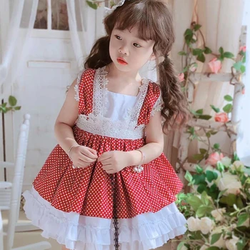 3PCS Vasaros Vintag Lolita ispanijos Princesė Raudona Kamuolys Suknelė be Rankovių Suknelė Cute Kūdikių Mergaitės Gimtadienio Turkija Velykų 0-6Y