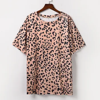 45#Leopard Marškinėliai MOTERIŠKI O-Kaklo trumpomis Rankovėmis Blusas Plius Dydis Prarasti Tees Moterų Viršūnių Vasaros Atsitiktinis Prinshirt Camisas Mujer