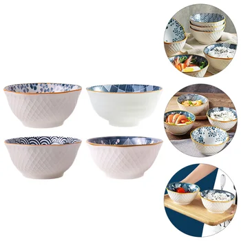 4pcs Japonų Keramikos Ramen Sriuba Dubenys Puodeliai Saugojimo Konteineriais Virtuvės Ir Valgomojo Reikmenys, Stalo reikmenys (Įvairių Spalvų)