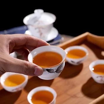 4pcs Kūrybinės keramikos arbatos puodelio, Ding krosnies balta teacup, matinė glazūra Kung Fu teaset Arbatos ceremonija prekių puodelis