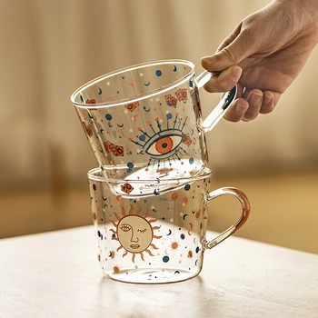 500ml Kūrybos Skalė Stiklo Puodelis Pusryčiai Mlik Coffe Cup Buitinių Pora Vandens Puodelį Saulės Akis Modelis Drinkware