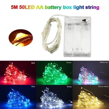 5M 50LEDs LED String Žibintai, Sidabro spalvos Viela Pasakų žibintai Naktį Šviesos Kalėdinė Girlianda Kambario, Miegamojo, Vestuvių Patalpų Papuošimas