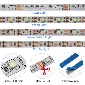 5V USB LED Šviesos Juostelės 1M 2M Šiltai balta / Balta / RGB/Raudona Žalia Mėlyna 2835 TV Foninio Apšvietimo Decoracion Pasakų Žibintai