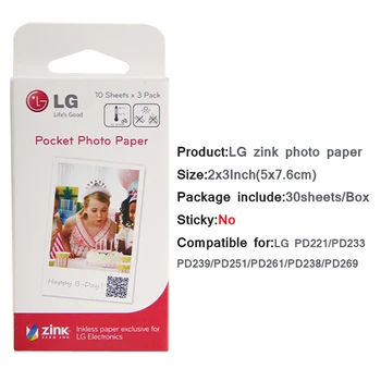 60Sheet Originalus LG Photo Paper 5*7,6 cm (2x3-colių) už Zink PS2203 Mobile Printer PD221 PD239 PD261 PD238 Nešiojamas Nuotraukų Spausdintuvas