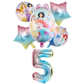 6Pcs Disney Princess Helio balionai 32inch Skaičius Baby Shower Mergina Folija Globos Gimtadienio Dekoracijos Vaikams, Žaislai Mergina Dovana