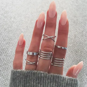 6Pcs/Set Moterų Žiedas Nustatyti Retro Perdėti Bendras Žiedai Moterų Tarp Pavasario Žiedas Vieną Žiedą, Moterims Žiedai