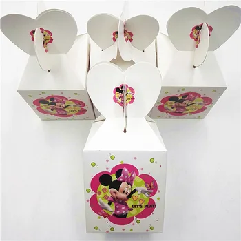 6pcsset Minnie Mouse Popieriaus saldainių Dėžutė Animacinių filmų Gimtadieniu, Apdailos Temą Šalis Tiekimo Festivalis Vaikams Mergina Rožinė