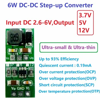 6W Itin mažas ir Ultra-plonas DC-DC Step-up Konverteris 2.6-6 V-3.7 V 5V (12V Padidinti Įtampos Reguliavimo Modulis