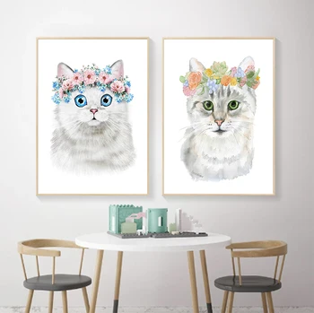Abstrakti akvarelė gyvūnų plakatas katės mažylių vainikas mielas animacinių filmų vaikams, miegamojo kambarį apdailos dažymo apdaila