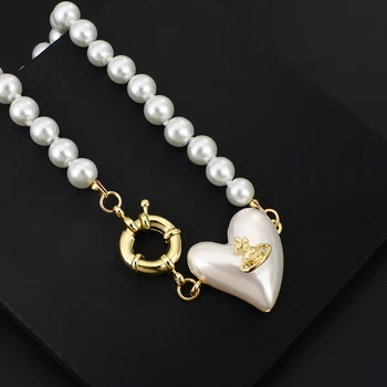 Amorcome Senovinių Vestuvių Pearl Choker Karoliai Moterų Nereguliarus Planetos Širdies Pakabukas Karoliai collier de perles Papuošalai