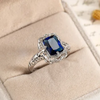 Anillos Yuzuk Autentiški 925 Sterling Silver Blue Square CZ Mažytis Pakabukas Piršto Žiedai, Moterų Dalyvavimas Pareiškimą Fine Jewelry