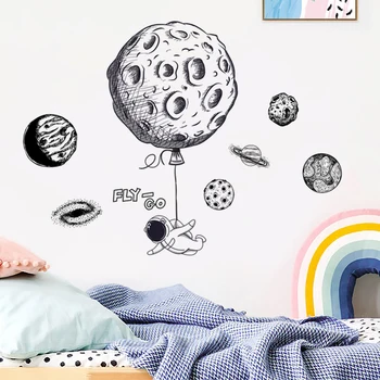 Animacinių Filmų Astronautas Planetos Sienų Lipdukai Berniukų Miegamasis Dekoro Lipnios Etiketės Vaikų Kambario Apdaila, Namo Apdaila Lipdukas
