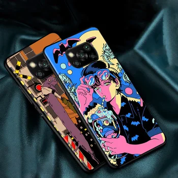 Anime Neoninės Spalvos Dailės Mergina Xiaomi Poco C3 M3 M2 X3 NFC X2 F3 F2 F1 Mi Žaisti A3 A2 Pro Matte Black Telefono dėklas