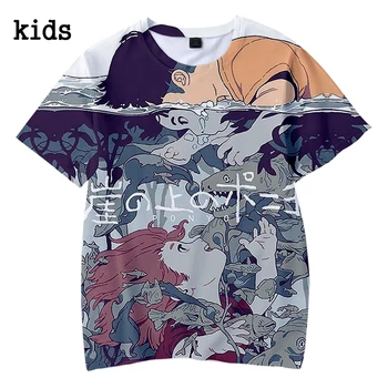 Anime Ponyo ant Uolos 3D Atspausdintas T-shirt Vyrai/moterys Vasarą trumpomis Rankovėmis Harajuku Viršūnes Atsitiktinis Streetwear Tee Marškinėliai